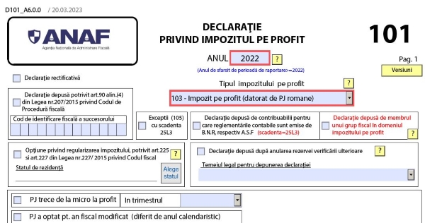 Declaratia 101 privind impozitul pe profit (model valabil in 2023)